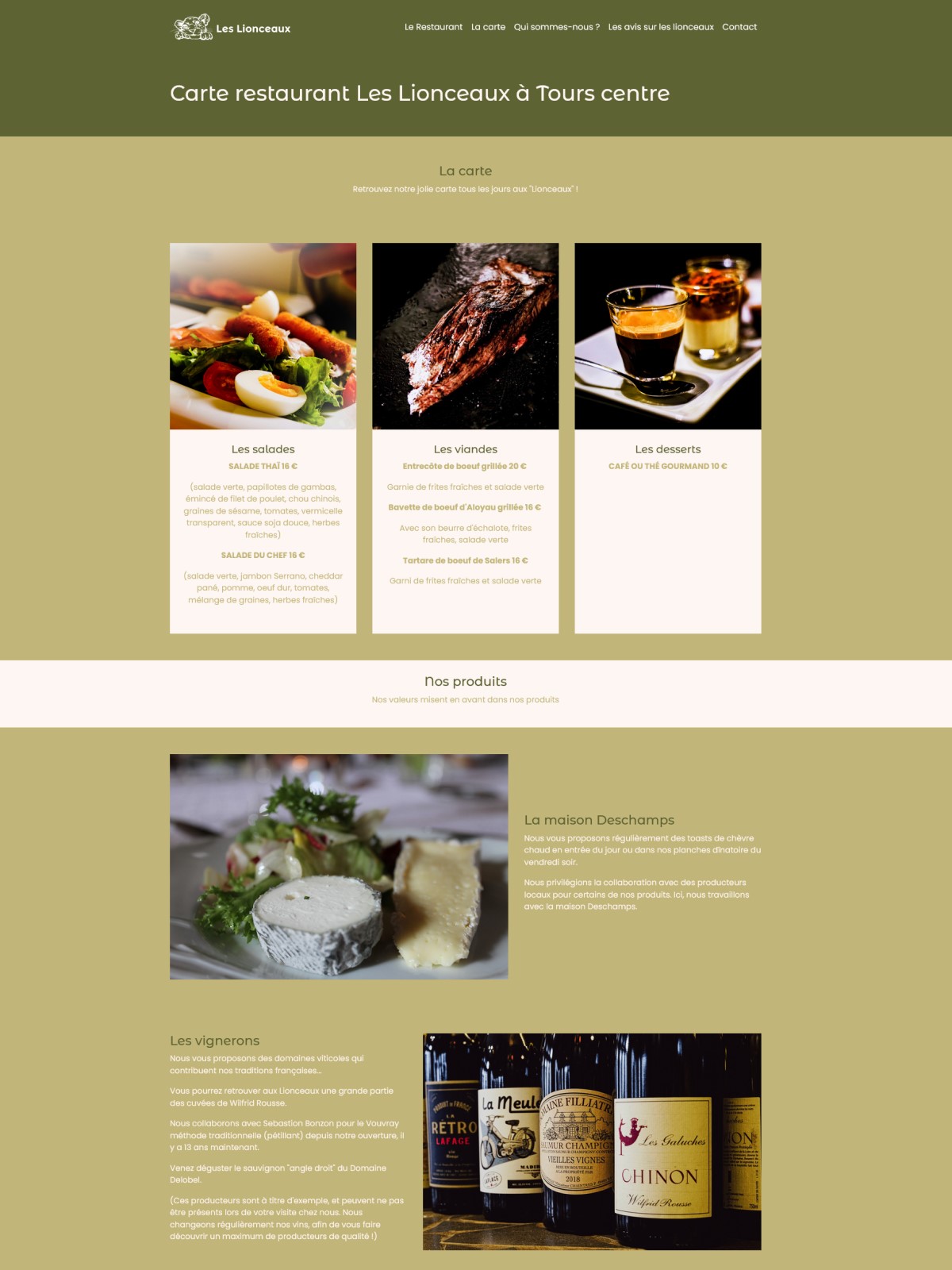 Site internet pour restaurant