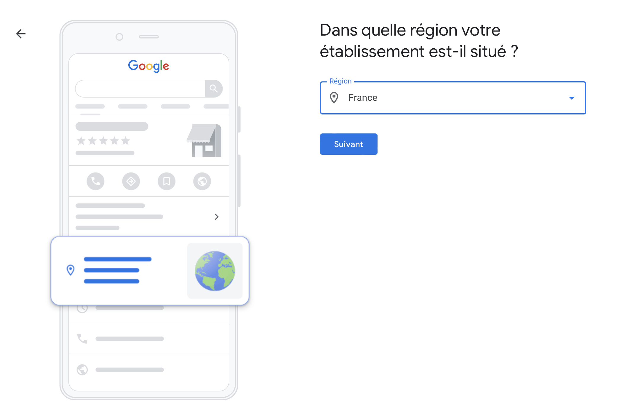 Région établissement Google